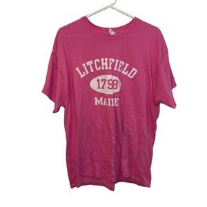 Litchfield Maine Gildan Pink Short Sleeve Tee with Vintage Print